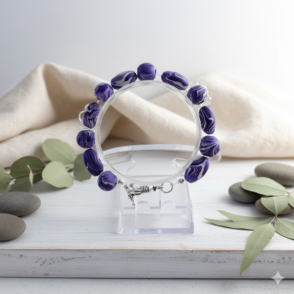 Unique Handmade Polymer Clay Bead Bracelet - Picture 2 of 14